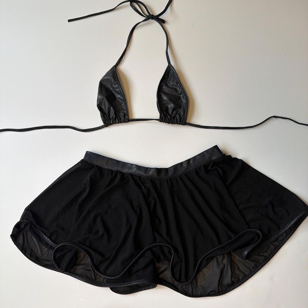 Roma Dancewear Sparkly Black Bikini & Sheer Ballerina Skirt Set M/L Rave Wear